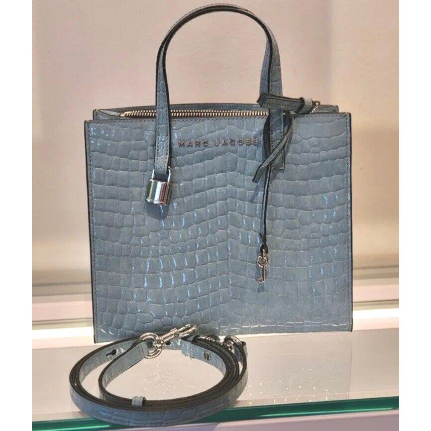 Marc Jacobs Mini Grind Croc Embossed Satchel Crossbody Stone Blue