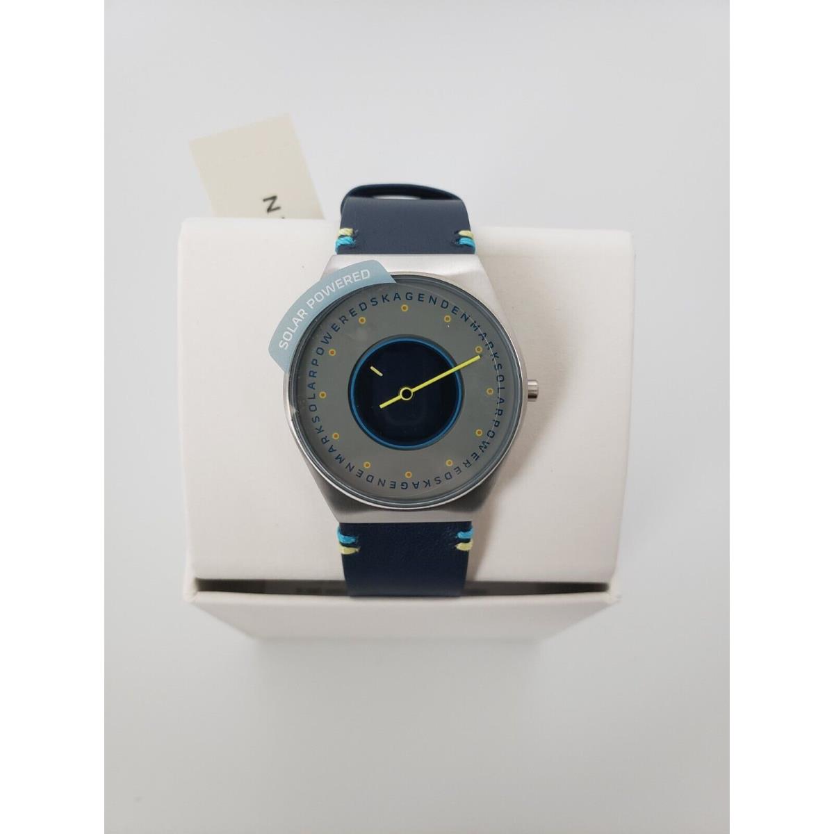 Skagen Denmark Grenen Men`s Solar Halo Ocean Blue Leather Watch SKW6873