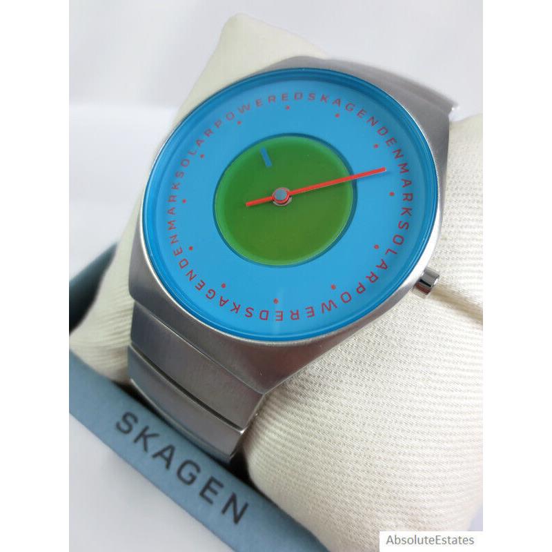 Skagen Grenan Solar Halo Silver Green Blue Mens Watch SKW6875