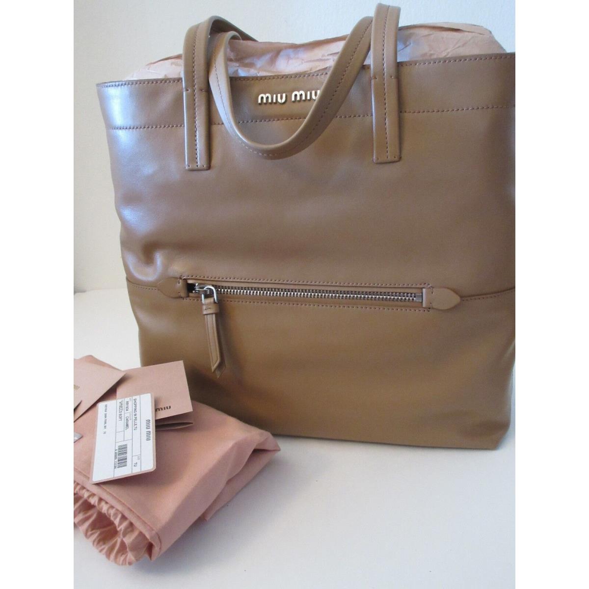 Miu Miu Leather Tote RR1820 Tan Vitello Leather Purse Bag BY Prada