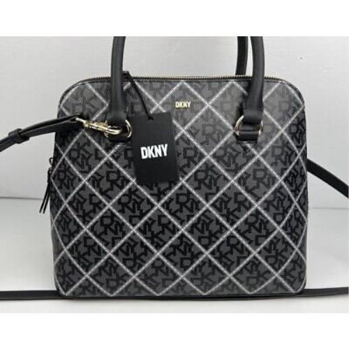 Dkny Bryant Medium Round Satchel Handbag Sig Black Logo Pvc