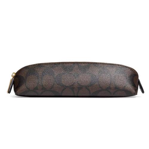 Coach Pencil Case - Brown/black Signature Canvas Smooth Leather - C6333