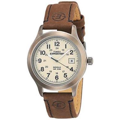 Timex Men`s T49870 Expedition Metal Field Brown Leather Strap Watch - Brown/White/Red
