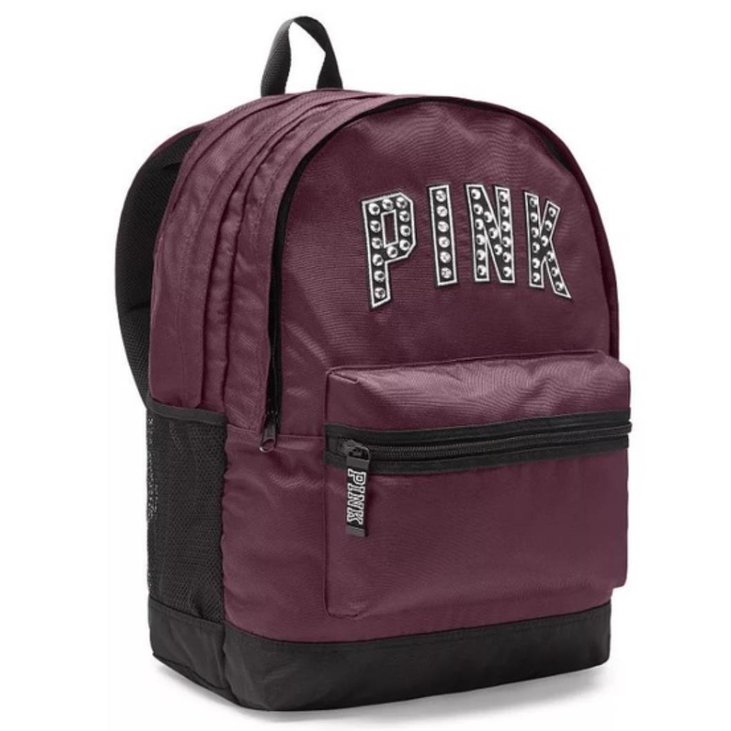 Pink Victoria`s Secret Burgundy Logo Backpack School Campus Laptop Book Bag