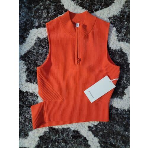 Women`s Lululemon Open Back Half-zip Sleeveless Sweater Shirt Sz L Orange