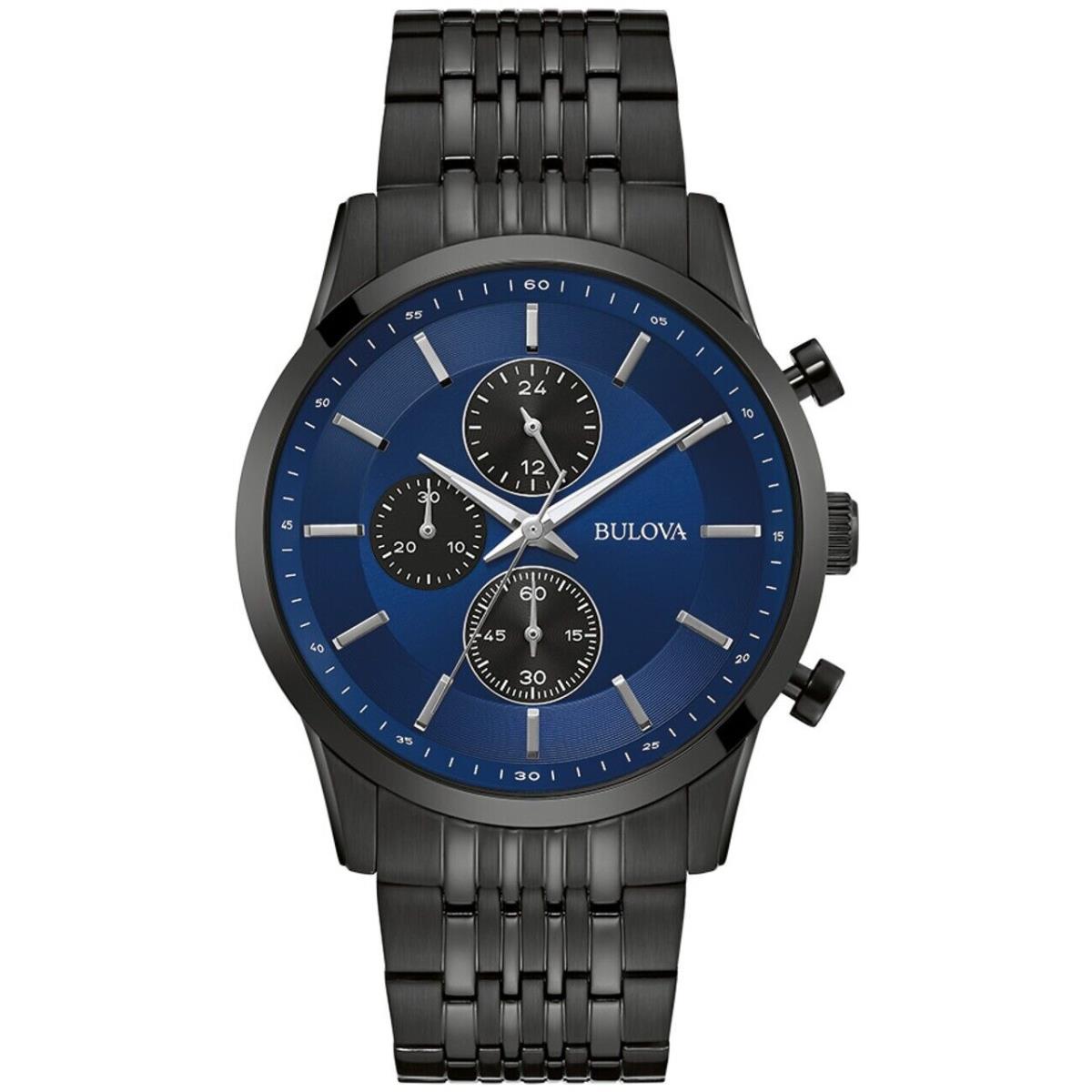 Bulova 98A300 Black Blue Dial Chronograph Steel Watch