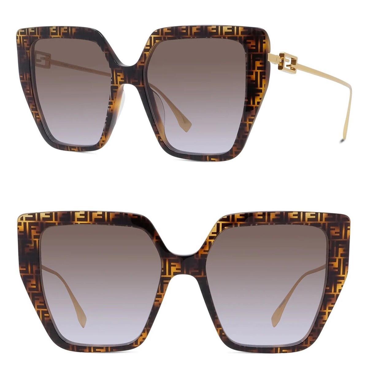 Fendi Baguette 40012 Brown Gold FF Print Oversized Fashion Sunglasses FE40012U