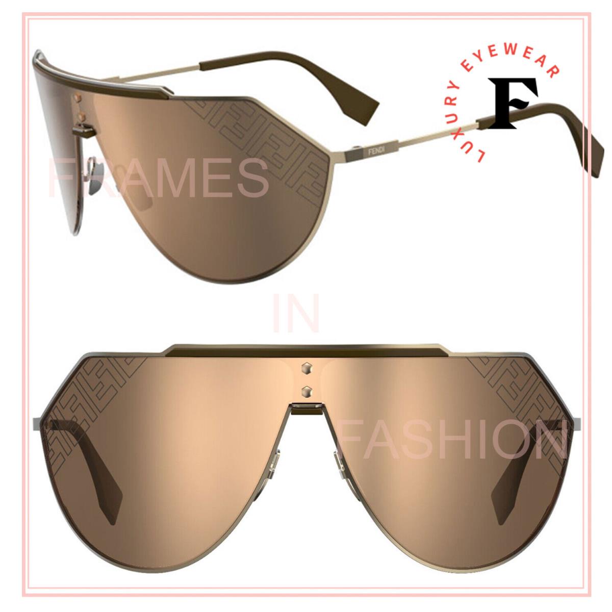 Fendi Eyeline 2.0 0075 Brown Gold Print Mirror Wrap Metal Sunglasses FFM0075S