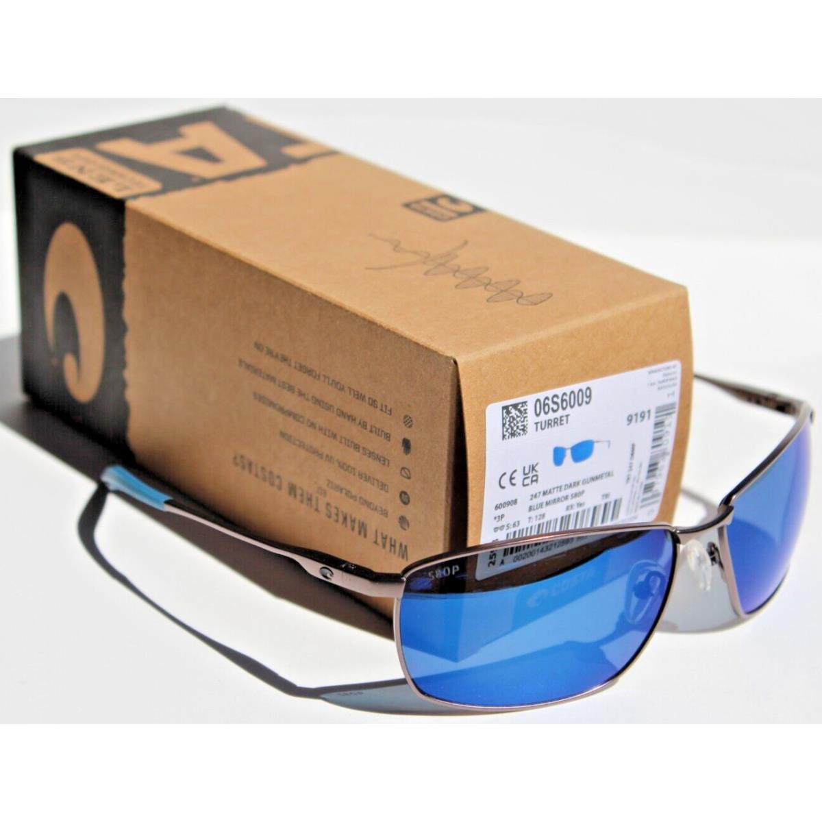 Costa Del Mar Turret 580P Polarized Sunglasses Matte Gunmetal/blue Mirror