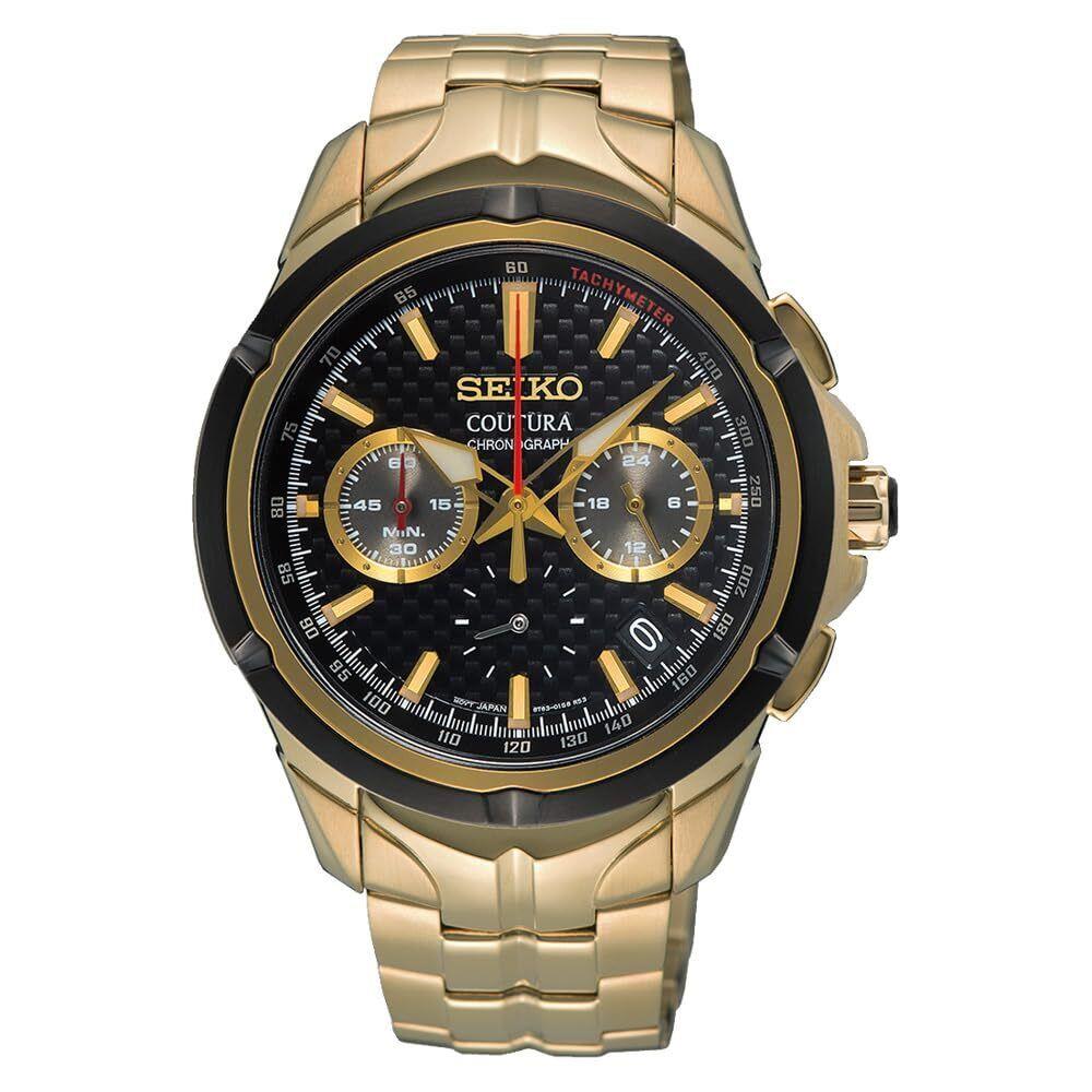 Seiko SSB440 Men`s Coutura Chronograph Quartz Watch - Black Dial Gold Band 100M
