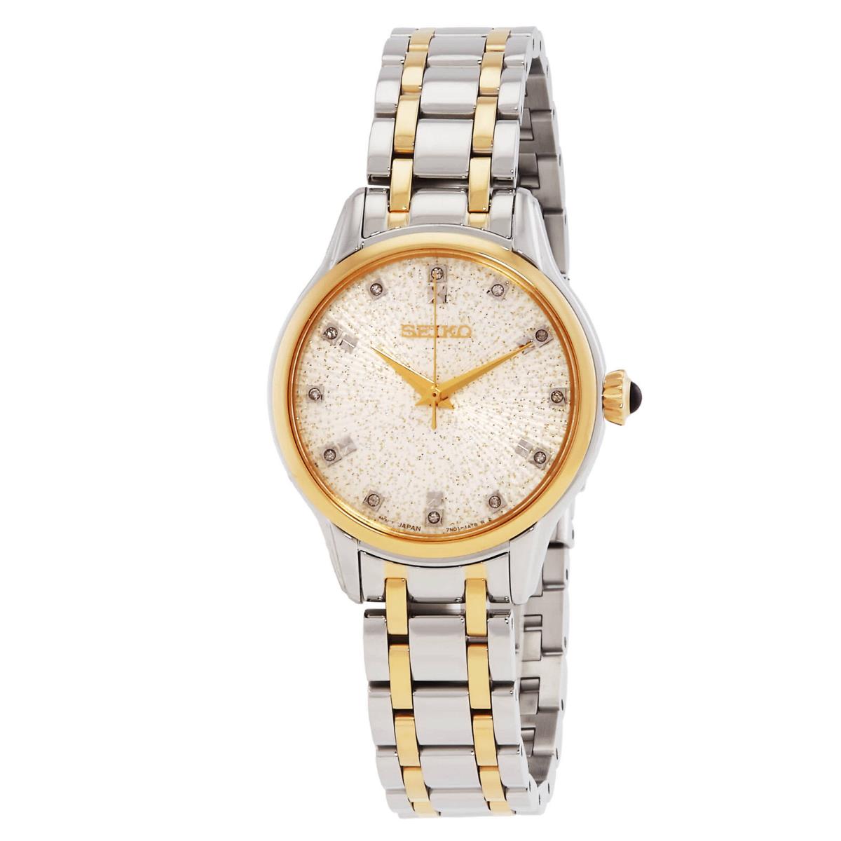 Seiko Discover More Quartz Diamond Silver Dial Two-tone Ladies Watch SRZ550P1 - Dial: Beige, Band: Silver, Gold, Bezel: Gold