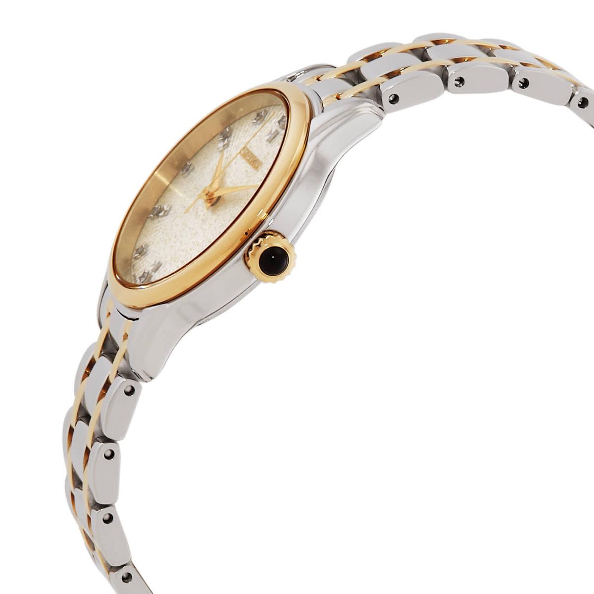 Seiko Discover More Quartz Diamond Silver Dial Two-tone Ladies Watch SRZ550P1 - Dial: Beige, Band: Silver, Gold, Bezel: Gold