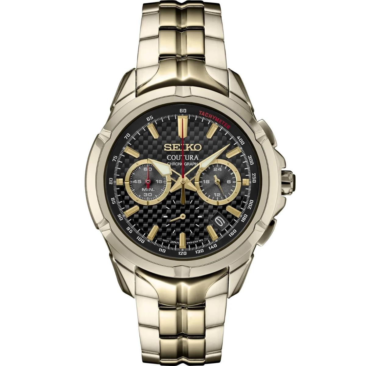 Seiko Men`s Coutura Chrono Carbon Dial 43 mm Gold Steel Quartz Watch SSB438 - Gold, Quartz