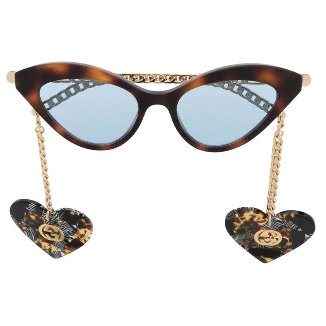 Gucci Havana Cat Eye Sunglasses with Charms Model GG0978S/003 - Frame: HAVANA, Lens: Gray