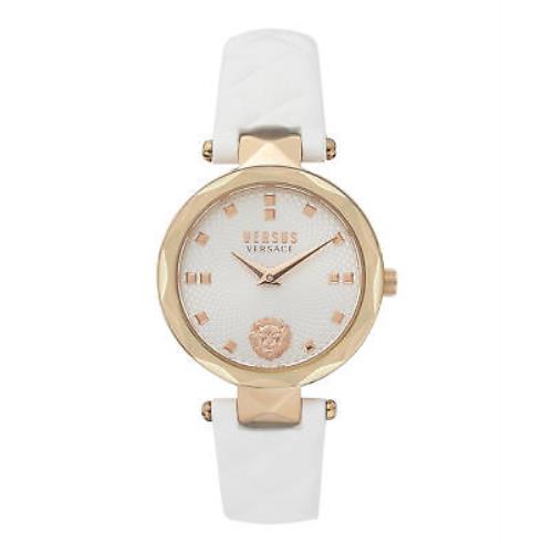 Versus Versace Womens Covent Garden IP Rose Gold 32mm Strap Fashion Watch - Dial: Black, Band: White, Bezel: White