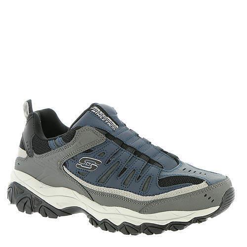 Mens Skechers Sport After Burn M.fit Slip ON Navy Grey Leather Shoes Medium/Regular