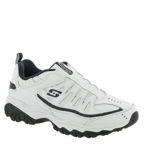Mens Skechers Sport After Burn M.fit Slip ON White Navy Leather Shoes - White Navy