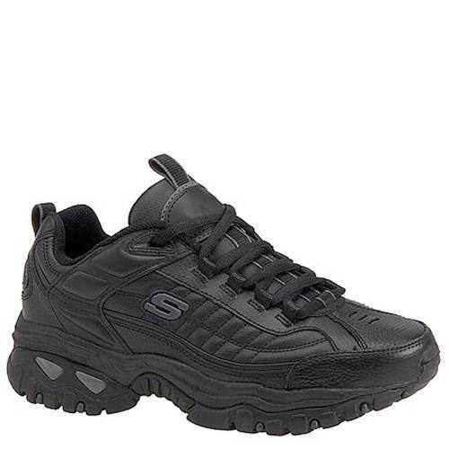 Mens Skechers After Burn Sneaker Black Leather Shoes Extra Wide (3E)