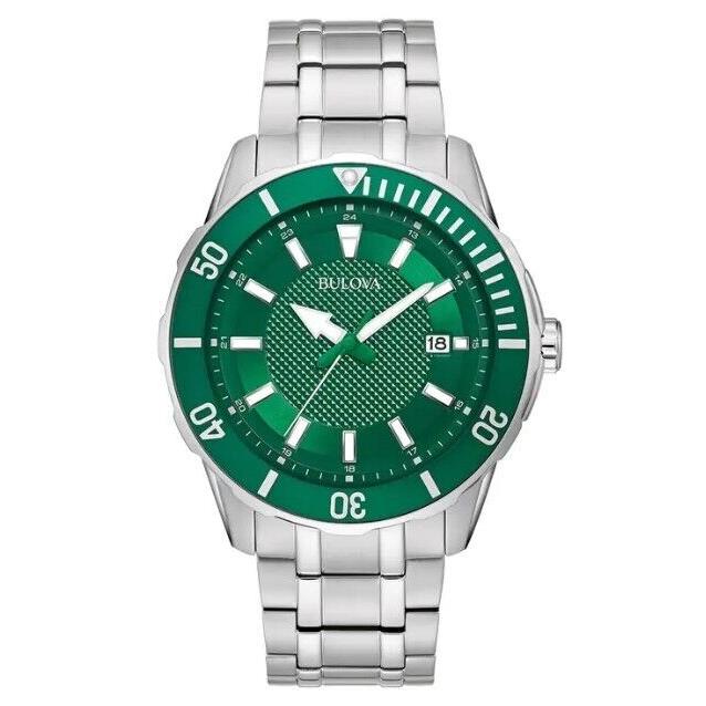 Bulova Men`s Classic Sports Date Indicator 3-Hand Green Dial Watch 44mm 98B359