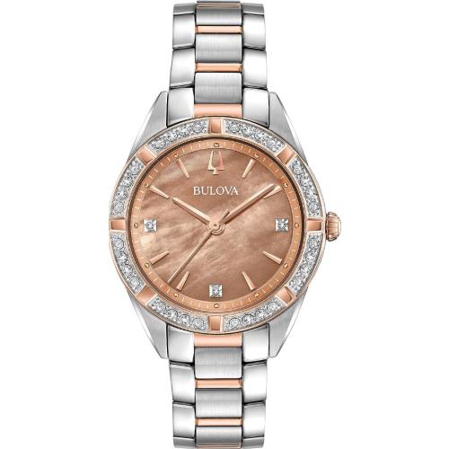 Bulova Sutton Diamond Mop Bronze Dial Stainless Steel Women s Watch 98R264