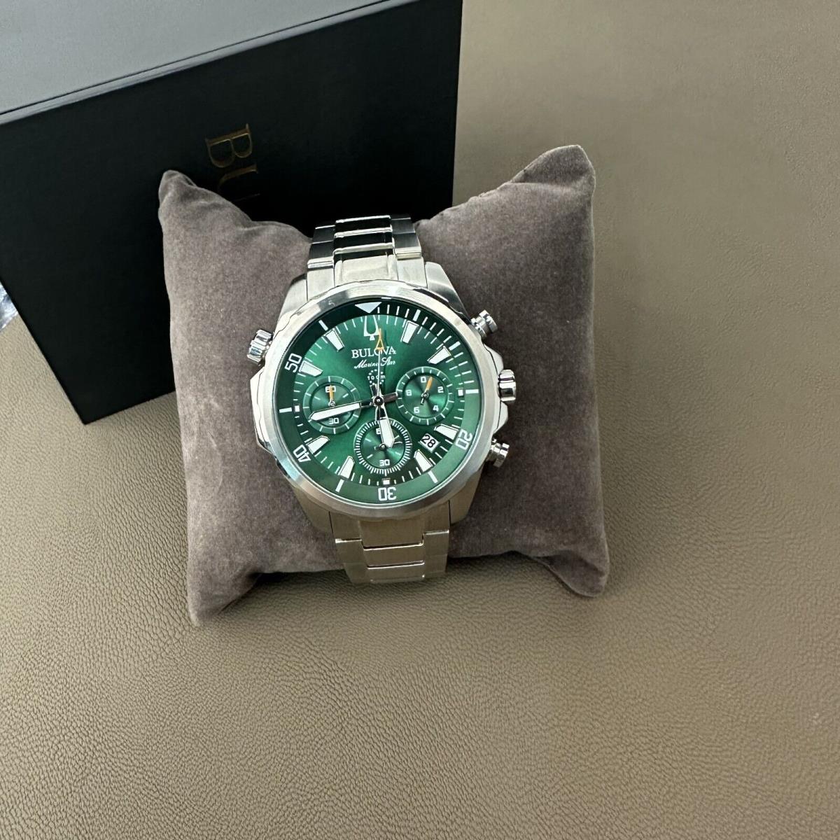 Bulova 96B396 Men`s Marine Star/green Dial 6-Hand Chronograph Quartz Watch 43mm