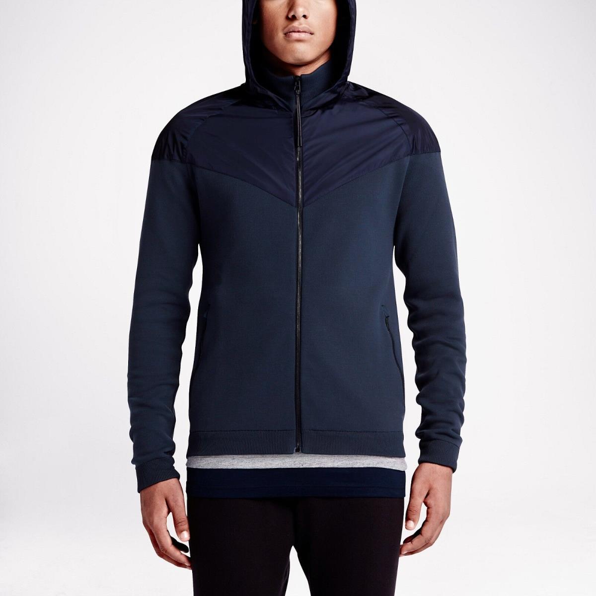 Nike Nikelab Knitted Windrunner 525581-451 Navy Blue Men`s Hoodie Jacket