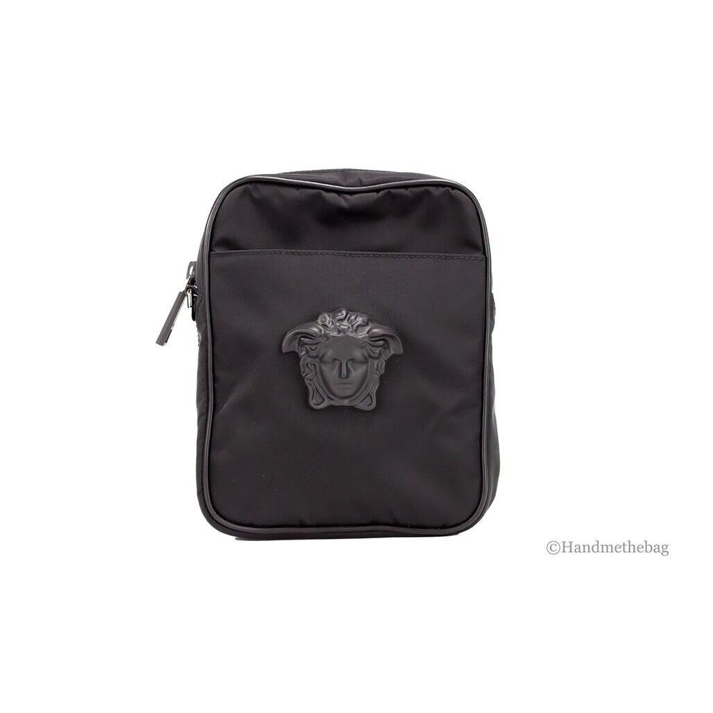 Versace Small Black Nylon Fabric Medusa Crossbody Messenger Crossbody Bag Purse