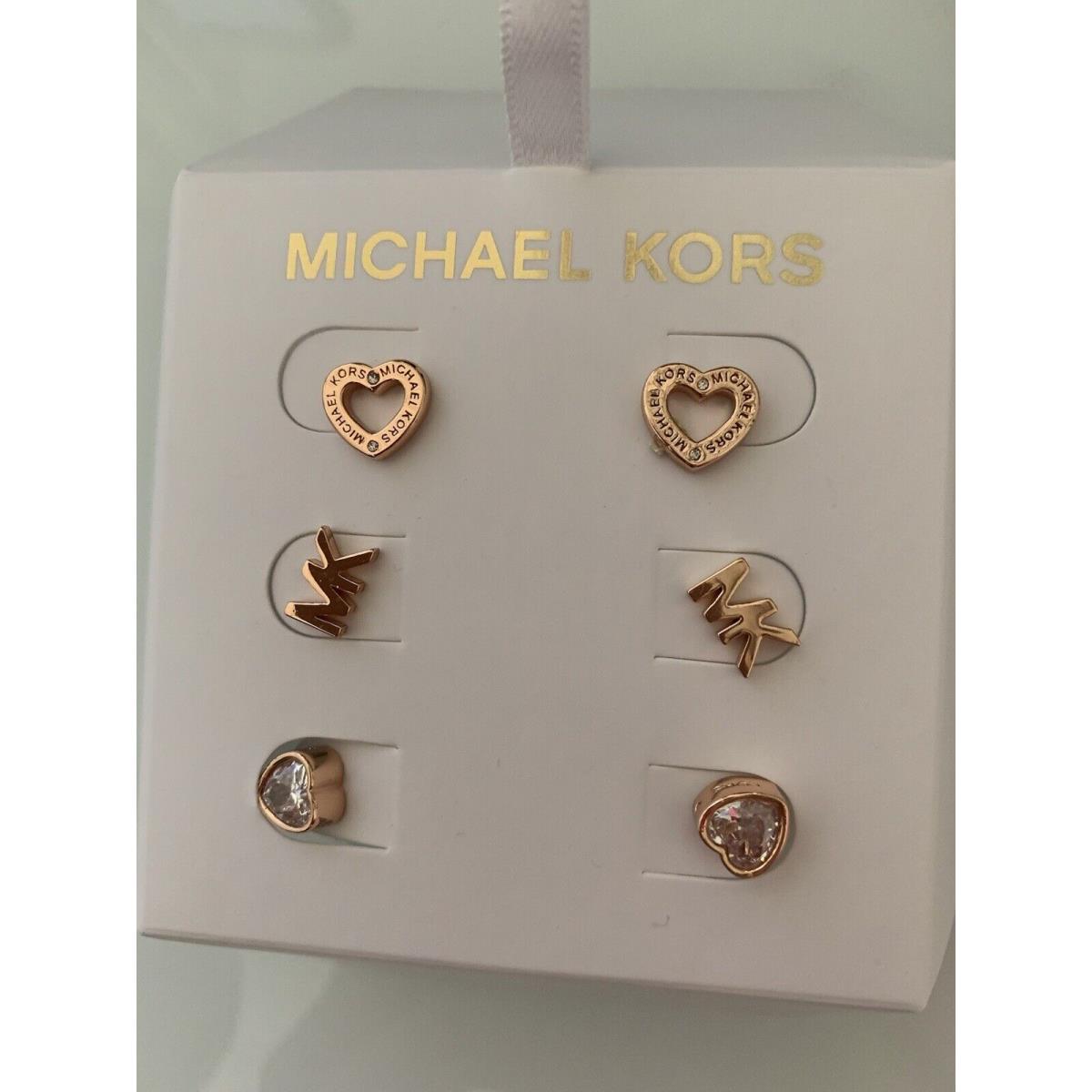 Michael Kors Women`s Set of 3 Earrings Fashion Rose Gold Brass MKJX7797791