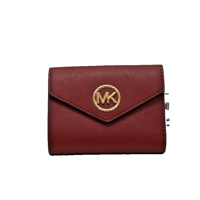 Michael Kors Greenwich Leather Envelope Trifold Small Wallet in Brandy
