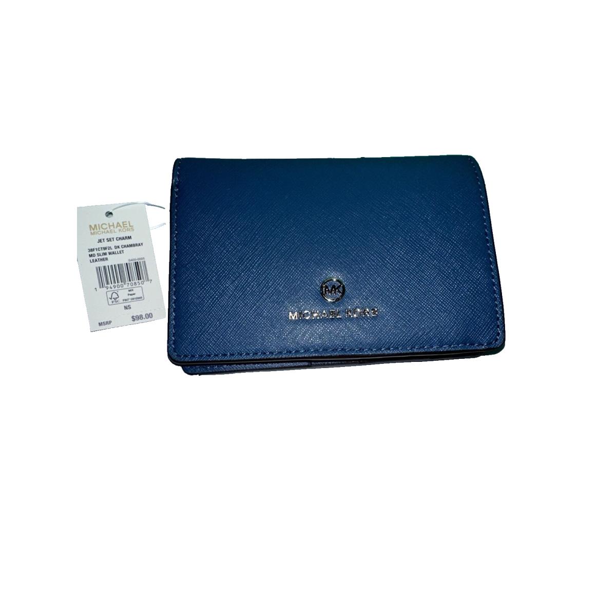 Michael Kors Jet Set Charm Blue Leather Medium Slim Wallet