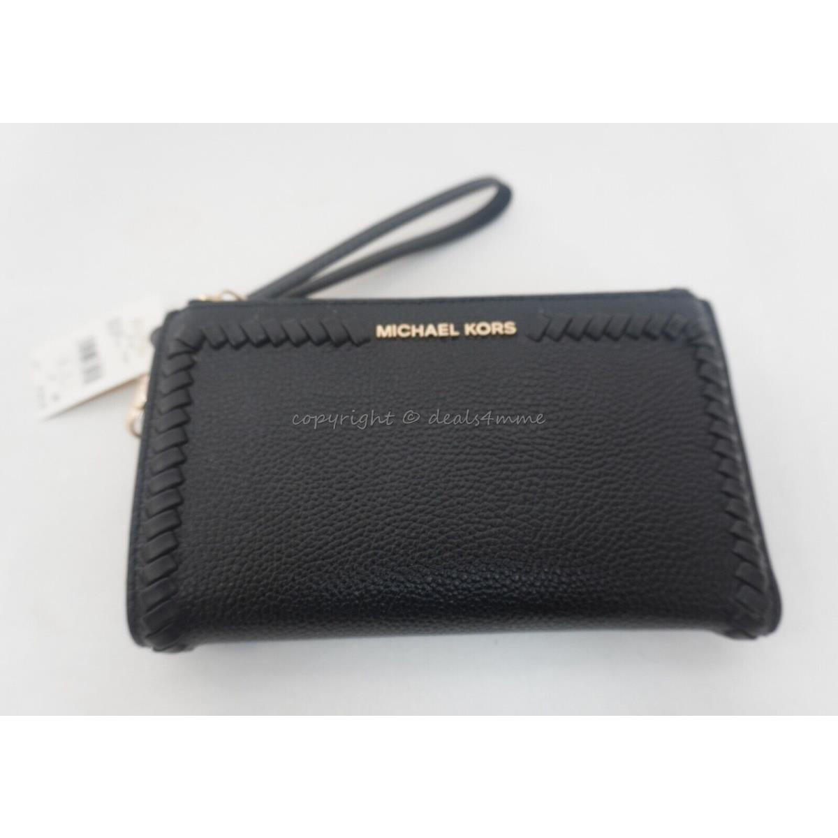 Michael Kors 32T2GJ6W4L Jet Set Double Zip Leather Wallet/wristlet in Black