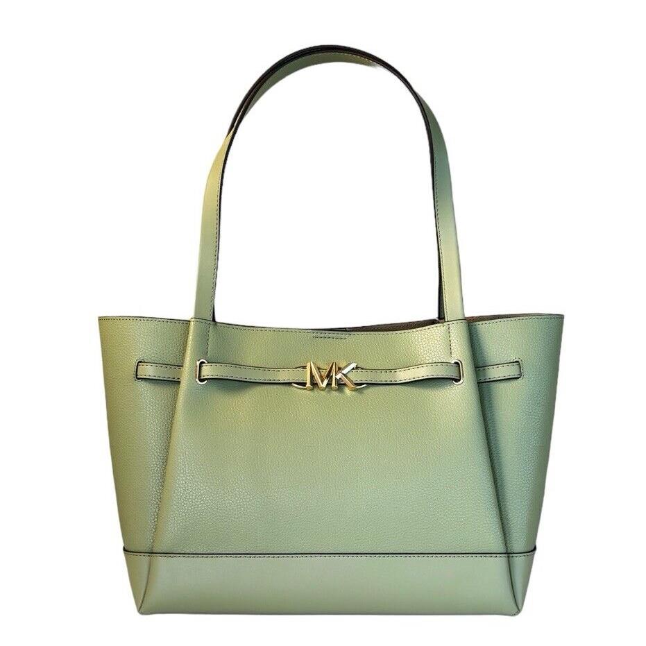 Michael Kors Reed Large Belted Tote Shoulder Leather Bag Purse Light Sage - Handle/Strap: Light Sage, Hardware: Gold Toned Hardware, Exterior: Light Sage