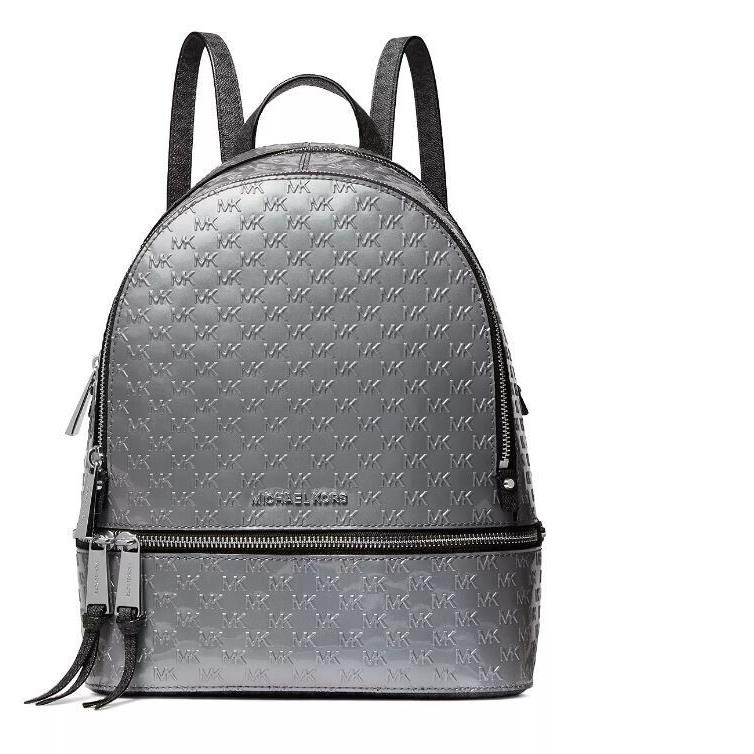 Kors Rhea Med Logo Leather Backpack /silver Hardw Dust Bag