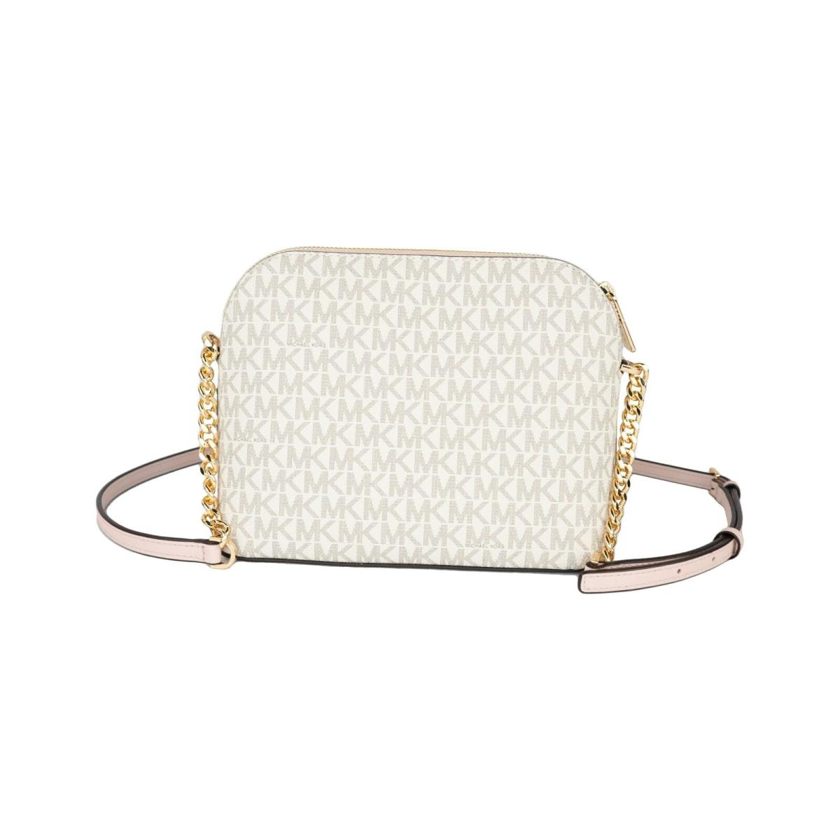 Michael Kors Women Jet Set Travel Medium Leather X Cross Dome Crossbody Handbag - Exterior: Ivory