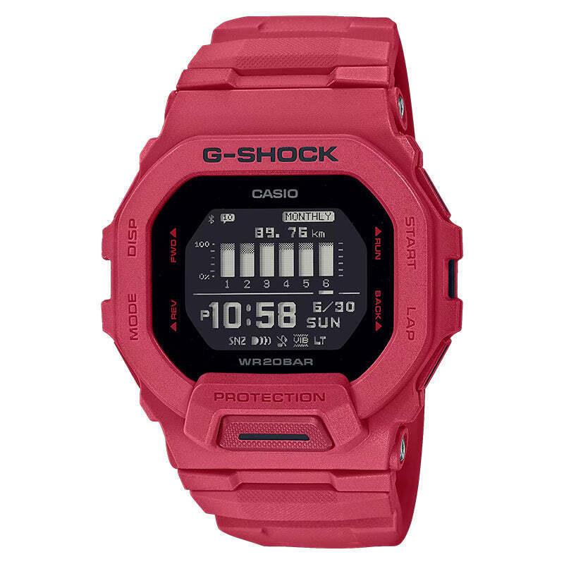 Casio G-shock GBD-200RD-4 G-squad Bluetooth Vibrant Red Digital Watch - Dial: Black, Band: Red, Bezel: Silver, Green, Red, Black, Blue, Clear, Multicolor, Yellow