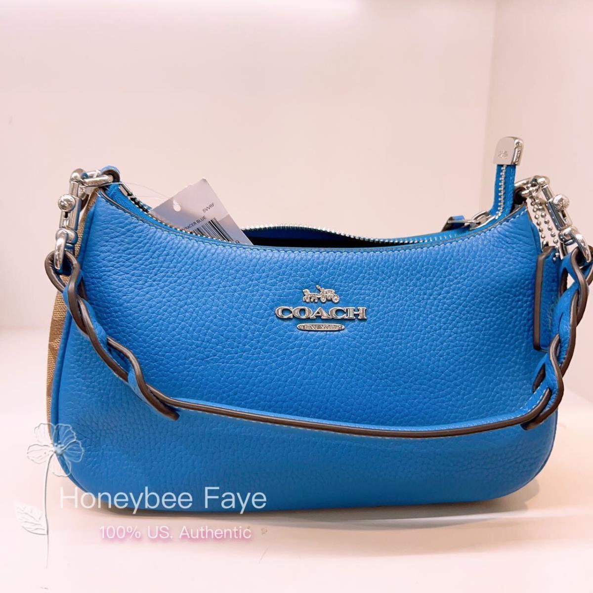 Coach Teri Shoulder Bag In Signature Canvas CJ590 Silver/Khaki/Racer Blue