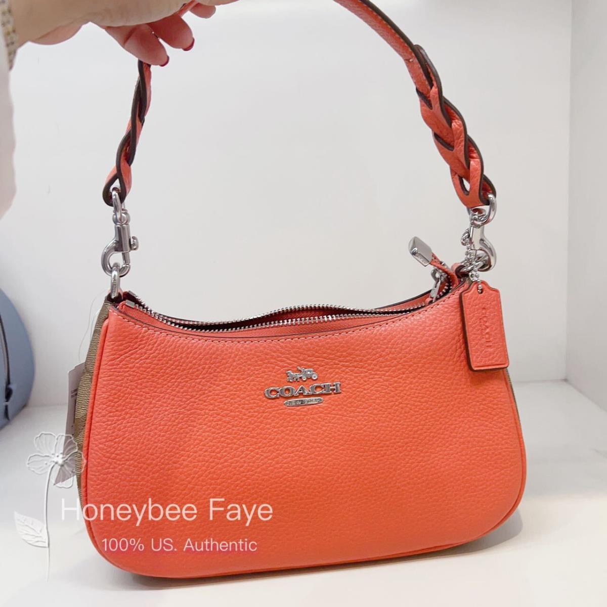 Coach Teri Shoulder Bag In Signature Canvas CJ590 Silver/Khaki/Tangerine