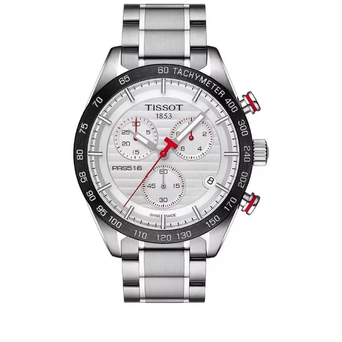 Tissot Men`s Watch Prs 516 Quartz Chronograph T100.417.11.031.00 - Dial: Silver, Band: Silver, Bezel: Black