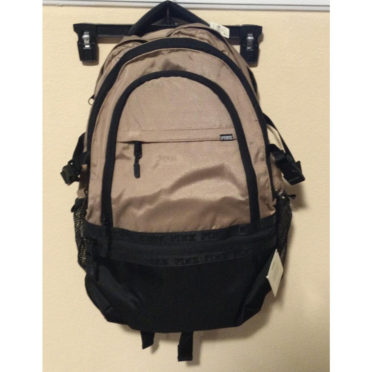 Victoria`s Secret Pink Collegiate Backpack Travel Laptop Book Bag Khaki Rare