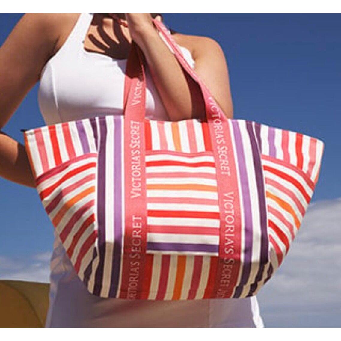 Victoria`s Secret Pink Rainbow Striped Weekender Tote Bag Travel Carry ON  Large - Victoria's Secret bag 