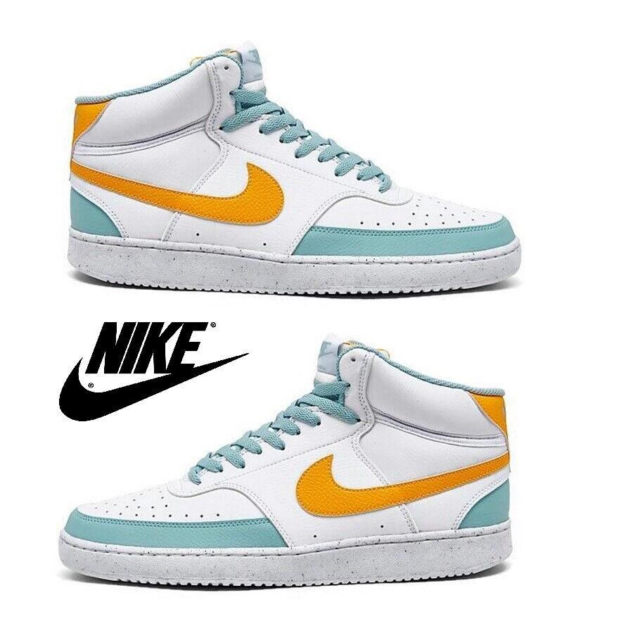 Nike Court Vision Mid Next Nature Men`s Casual Shoes Basketball Athletic Comfort - Multicolor , White/Ocean Bliss/Gum Light Brown/Laser Orange Manufacturer