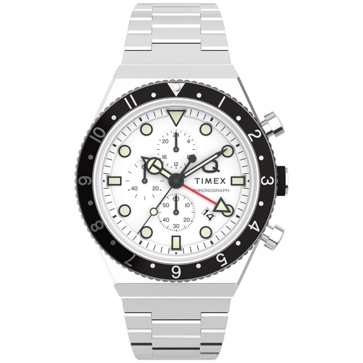 Timex Q Gmt Chronograph 40mm White SS Watch