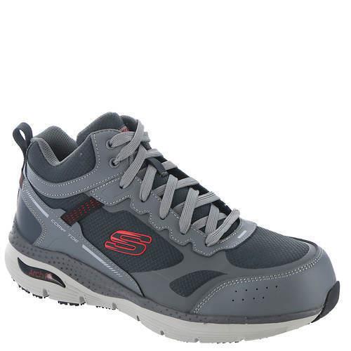 Mens Skechers Work Arch Fit Sr-bensen Grey Red Leather Shoes - Grey Red