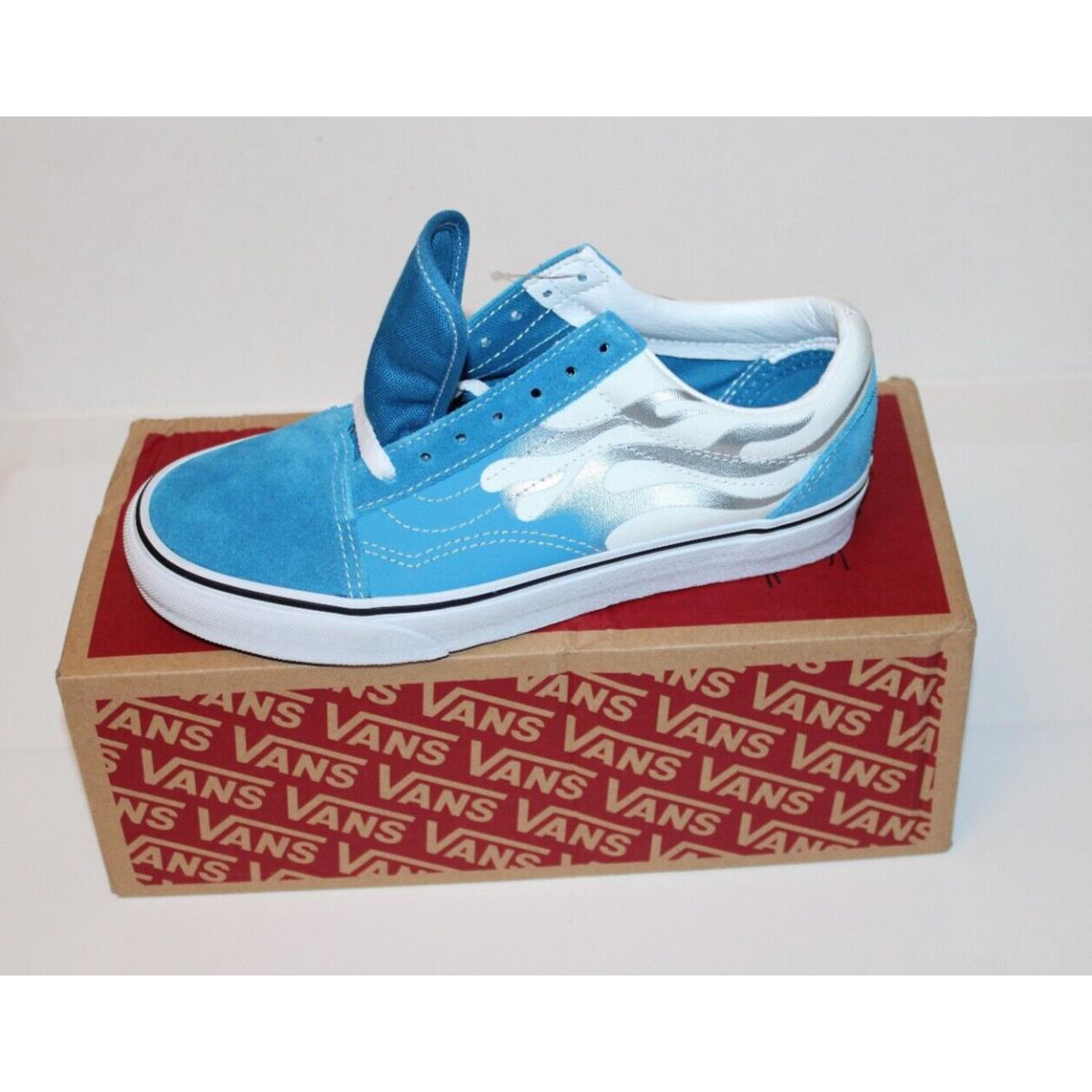 Vans Old Skool Flame Shoes Flat Mediterranian Blue Ladies Size 6
