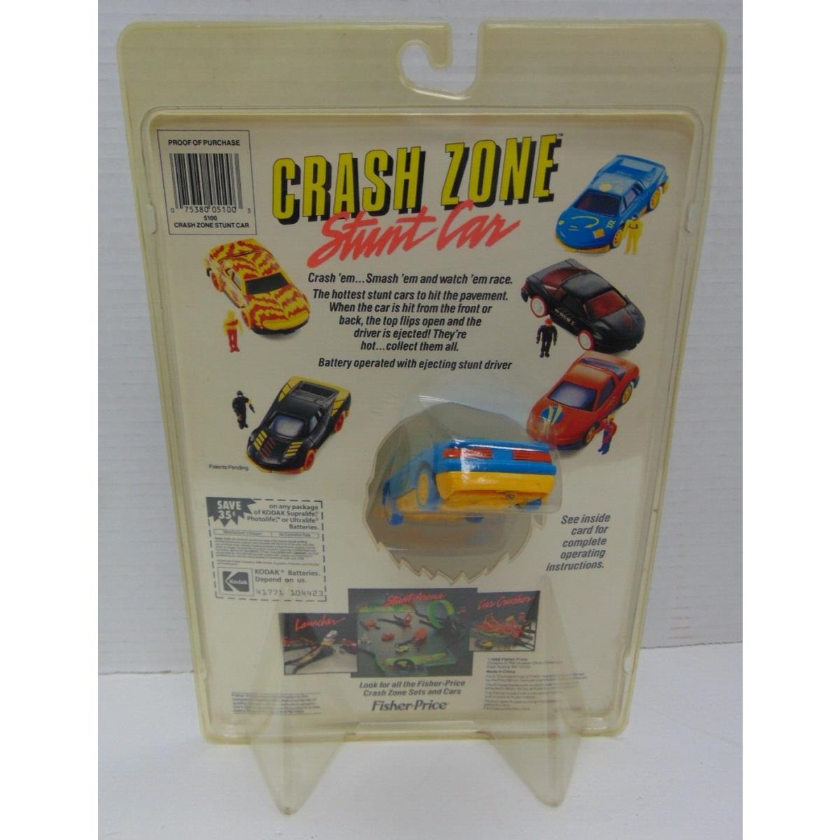 Vntg 1988 Fisher Price Crash Zone Stunt Car w Ejecting Driver No. 5100 Blue Toy