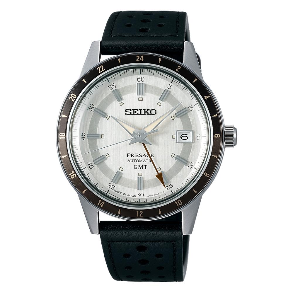 Seiko Men`s Gmt Automatic Black Leather Watch SSK011