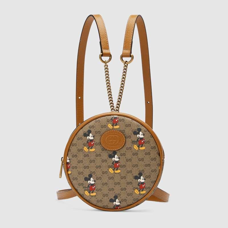 Gucci x Disney Mickey Mouse Brown GG Canvas Round Mini Backpack Bag 603730 8559