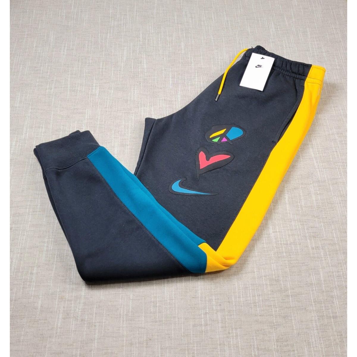 Nike Jogger Pants Medium XL 2XL Mens Peace Love Basketball Gray Blue Yellow Regular