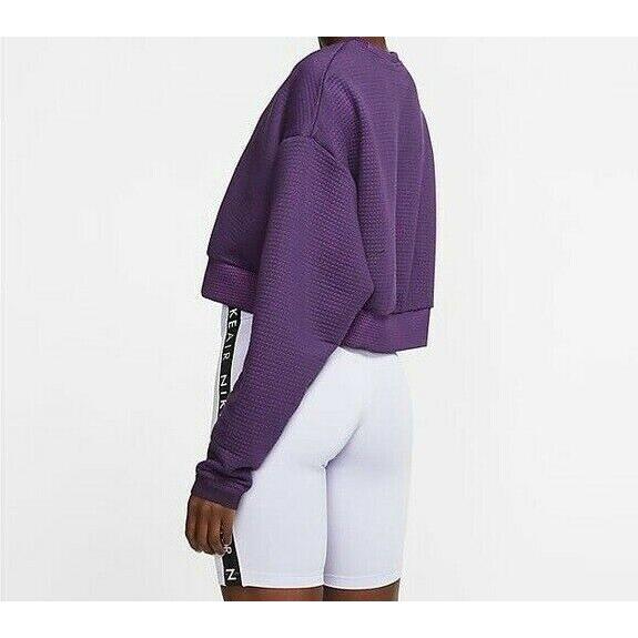 Nike Women`s City Ready Fleece Cropped Sweatshirt Purple Pullover Textured M