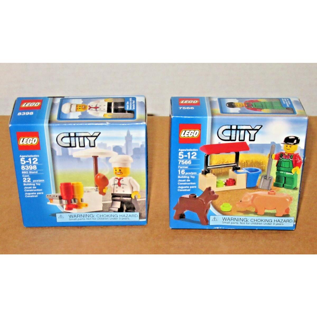 Lego 2 City Sets 8398 Bbq Stand 7566 Farmer Retired Nisb Dog Pig Shovel